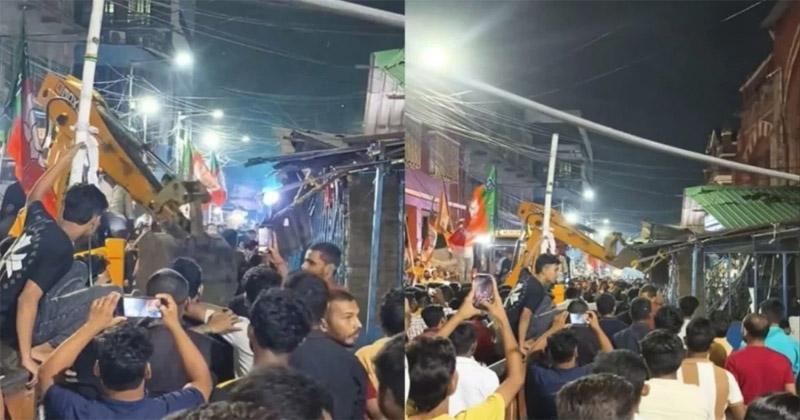 কলকাতায় বুলডোজার দিয়ে মাংসের দোকান ভাঙল বিজেপির কর্মীরা!