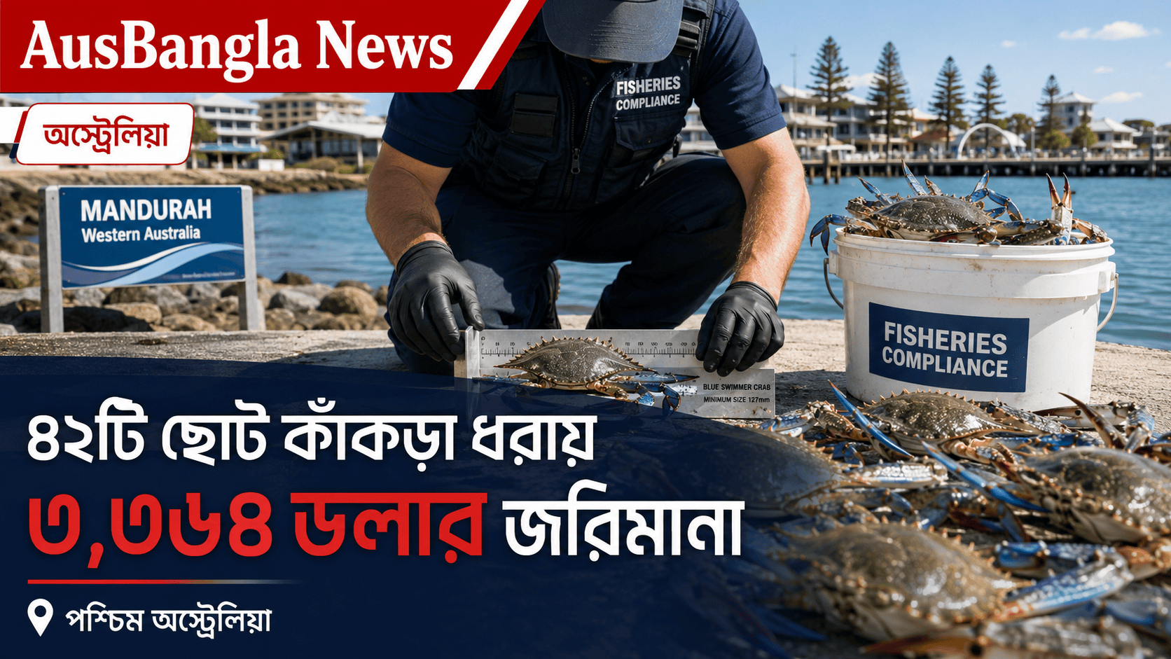 ৪২টি ছোট মাপের কাঁকড়া ধরায় জেলেকে ৩,৩৬৪ ডলার জরিমানা
