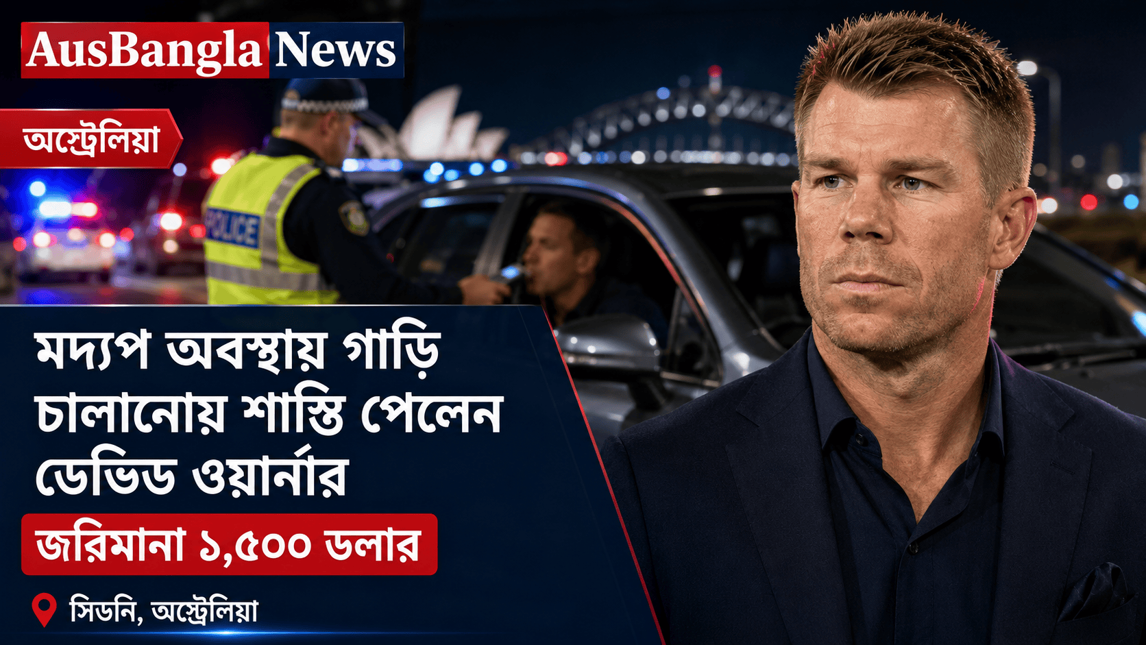 মদ্যপ অবস্থায় গাড়ি চালানোর আগে আসন বদলের চেষ্টা, শাস্তি পেলেন ডেভিড ওয়ার্নার