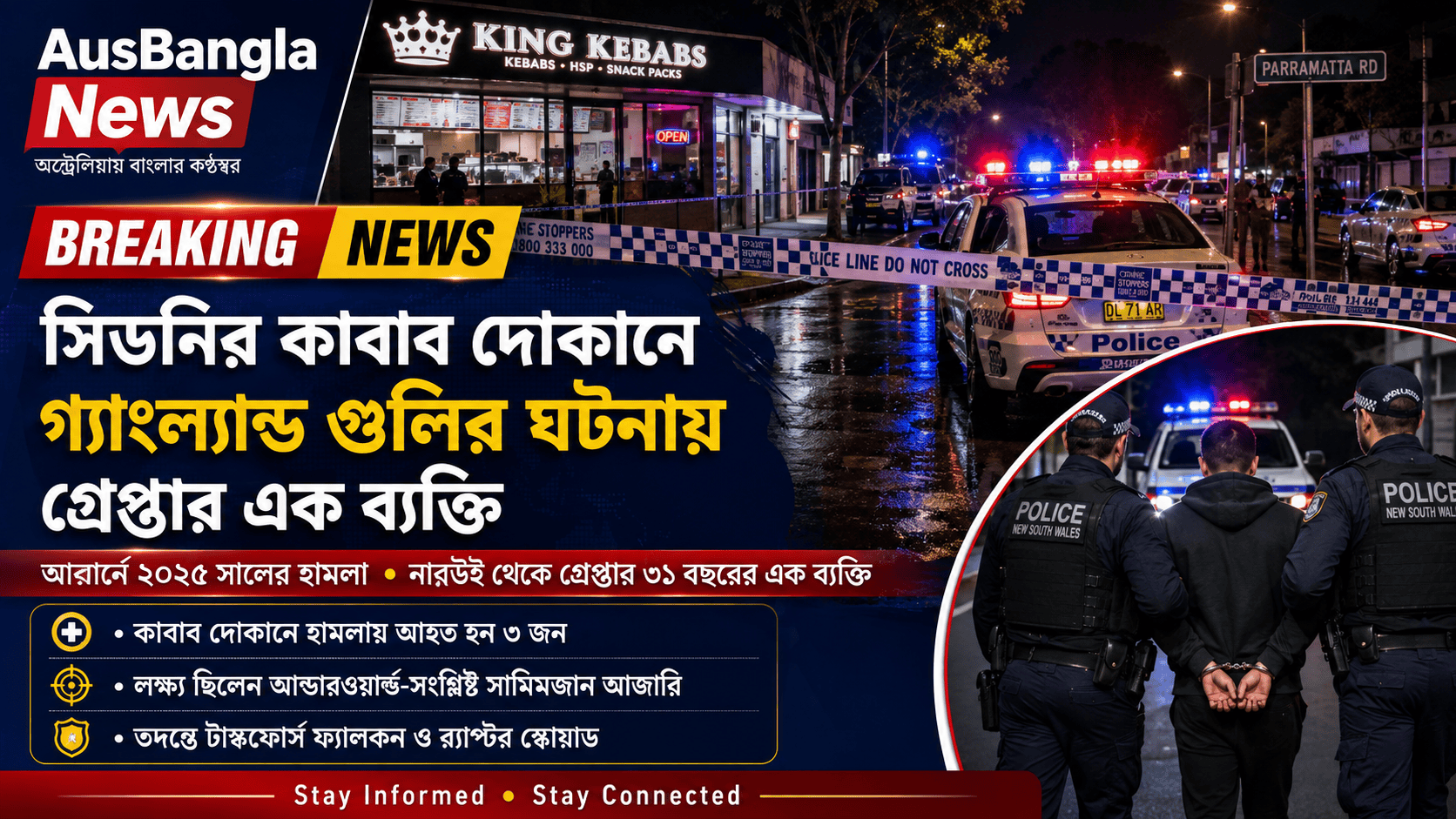 সিডনির কাবাব দোকানে গ্যাংল্যান্ড গুলির ঘটনায় গ্রেপ্তার এক ব্যক্তি