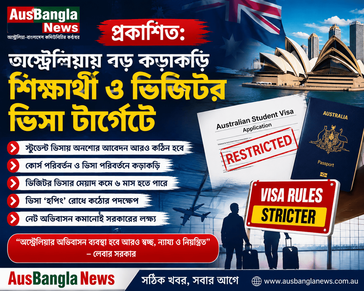 অস্ট্রেলিয়ায় অভিবাসন নীতিতে বড় কড়াকড়ি: শিক্ষার্থী ও ভিজিটর ভিসা টার্গেটে