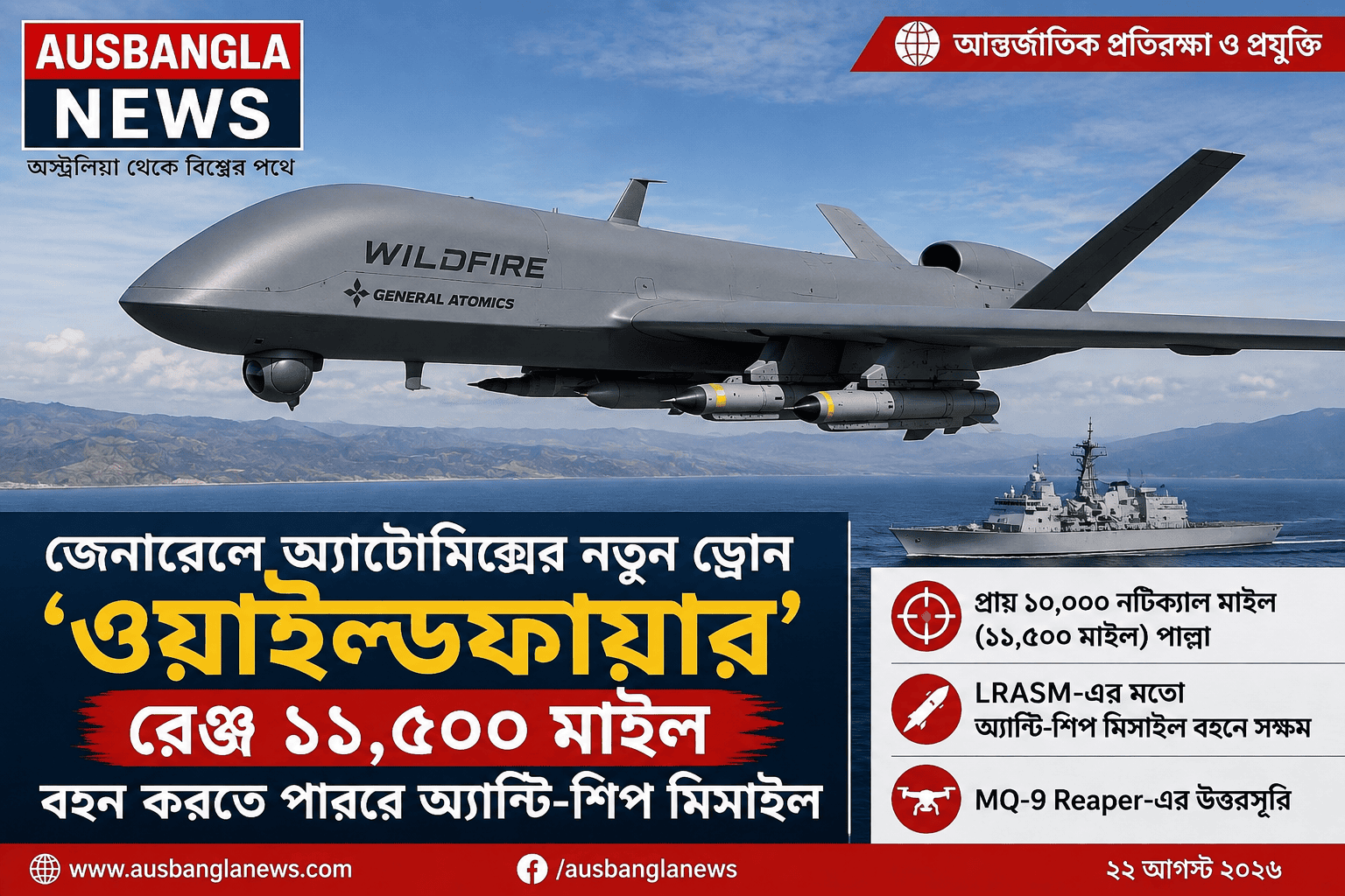 ১১,৫০০ মাইল রেঞ্জের ‘ওয়াইল্ডফায়ার’ ড্রোন উন্মোচন, বহন করতে পারবে অ্যান্টি-শিপ মিসাইল