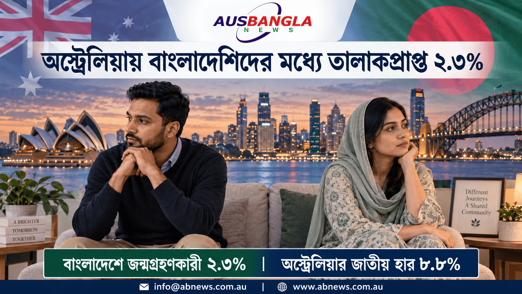 অস্ট্রেলিয়ায় বাংলাদেশি কমিউনিটিতে তালাকপ্রাপ্ত ২.৩ শতাংশ, জাতীয় হার ৮.৮ শতাংশ