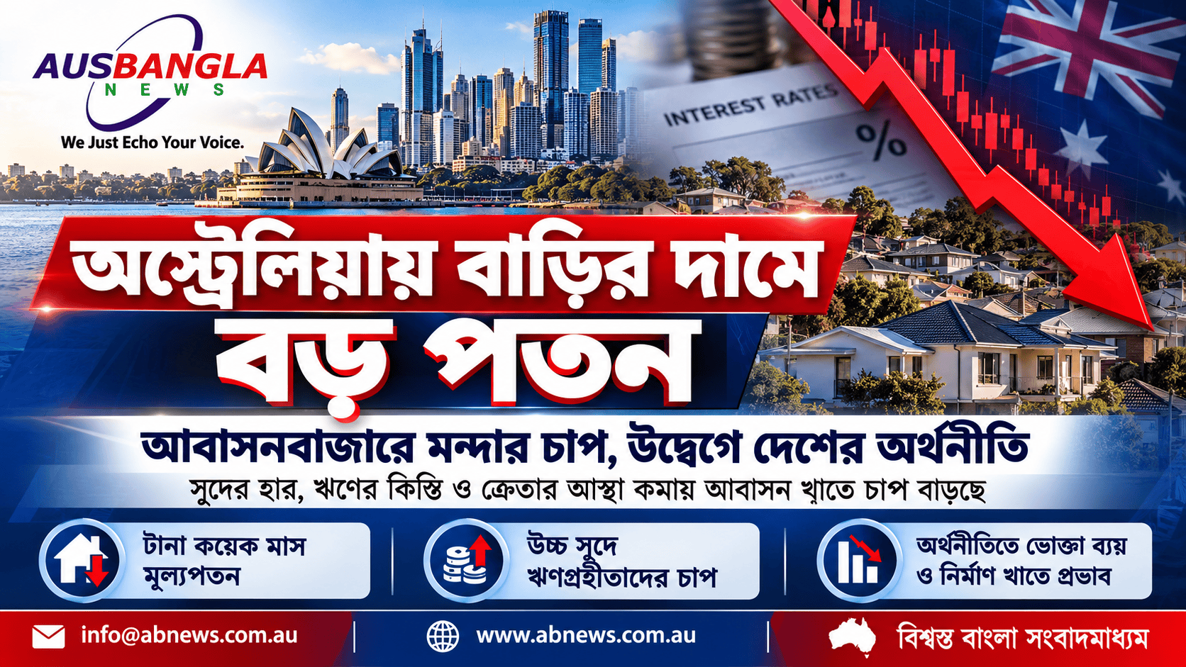 অস্ট্রেলিয়ায় বাড়ির দামে বড় পতন: আবাসনবাজারে মন্দার চাপ, উদ্বেগে দেশের অর্থনীতি